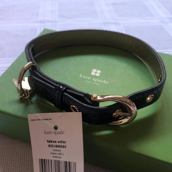 Retro cool Kate Spade dog collars - size Medium - Patent black leather and pink - Picture 2 of 3